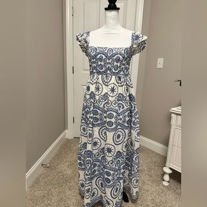 Chatham MIDI eyelet dress - ivory and chambray NWT Large